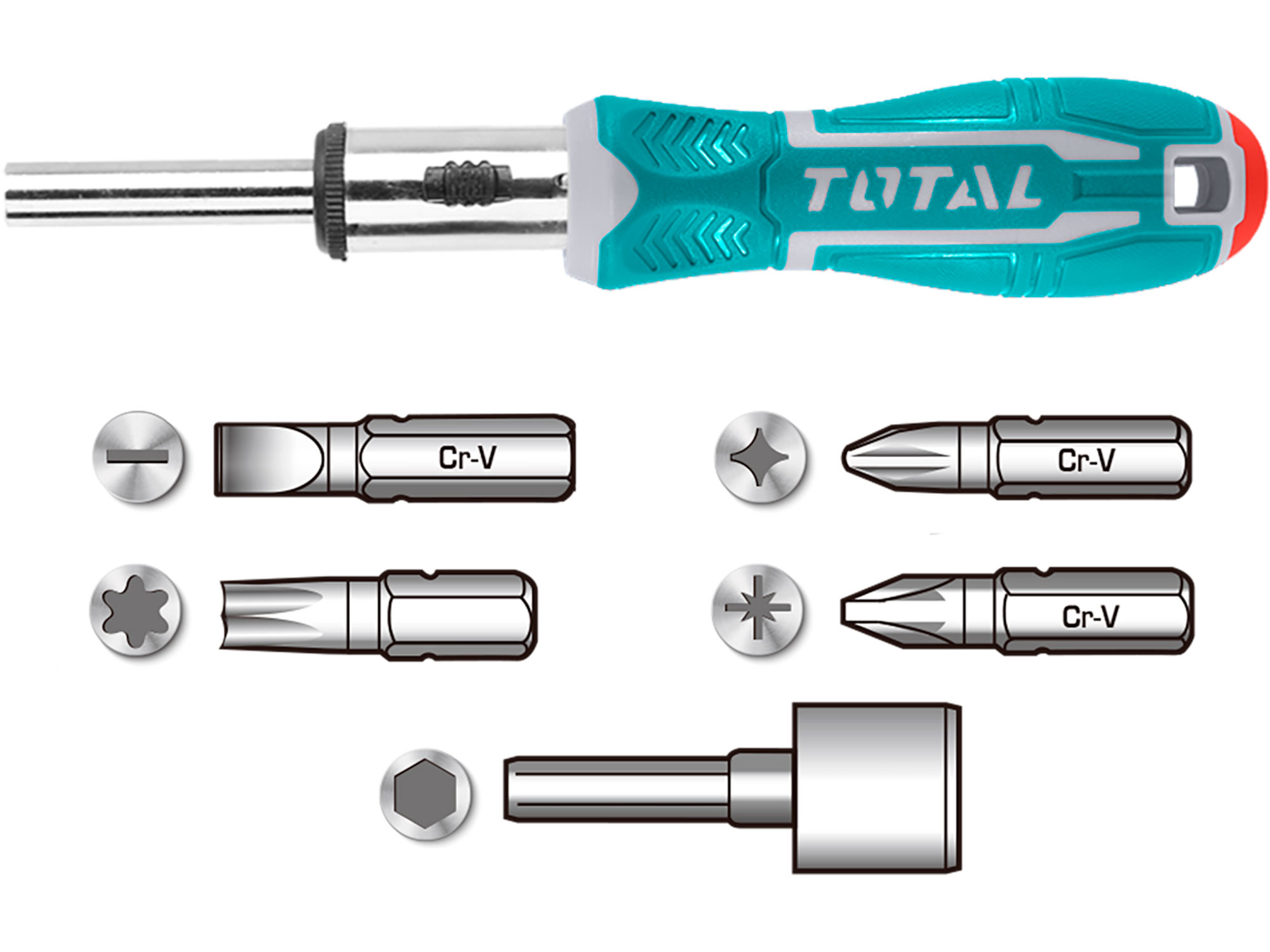 Total Ratchet screwdrivers with tips, set of 24 pieces