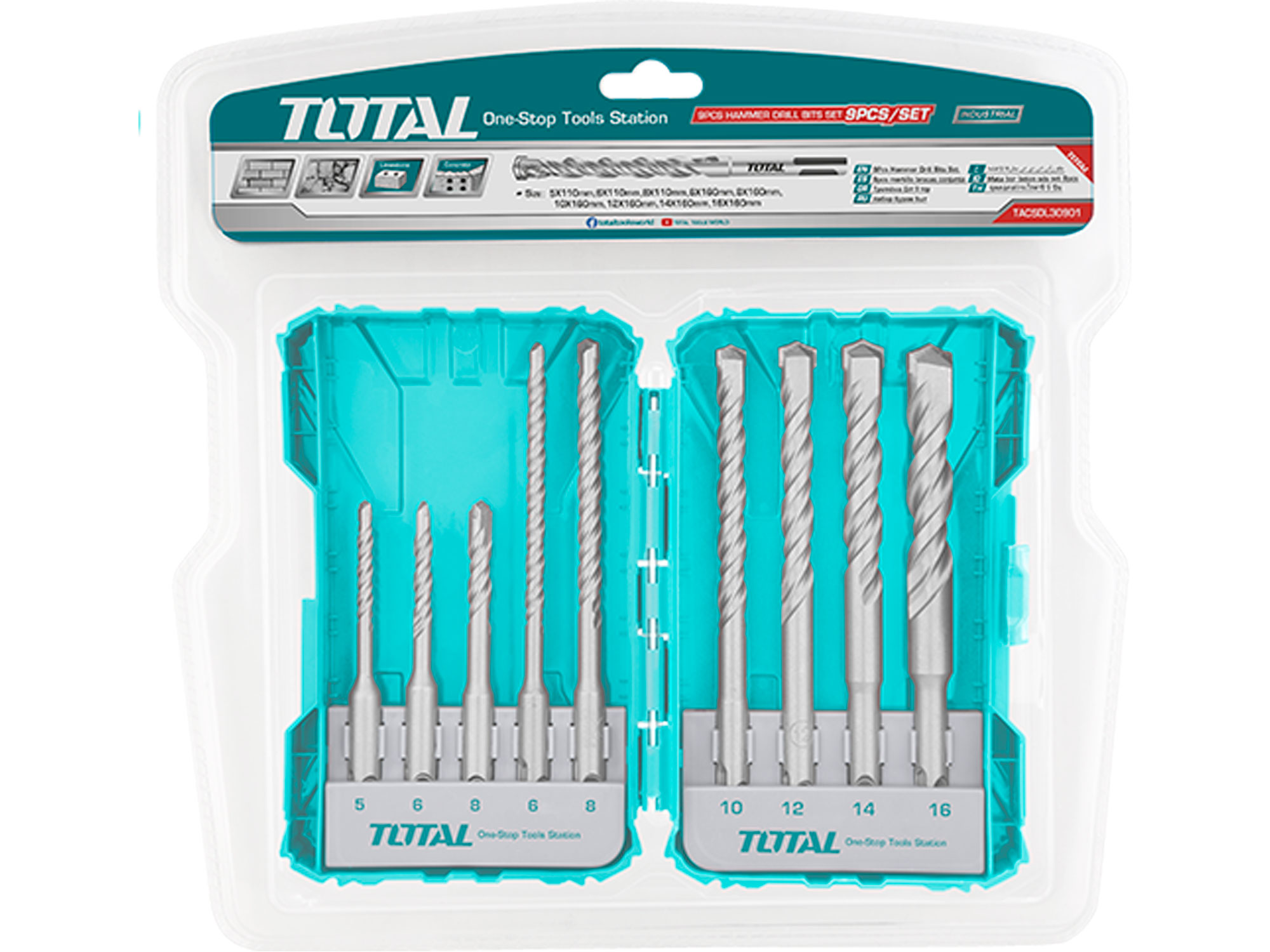 Drill bits, set of 9, SDS Plus, industrial Drill bits, set of 9, SDS Plus, industrial