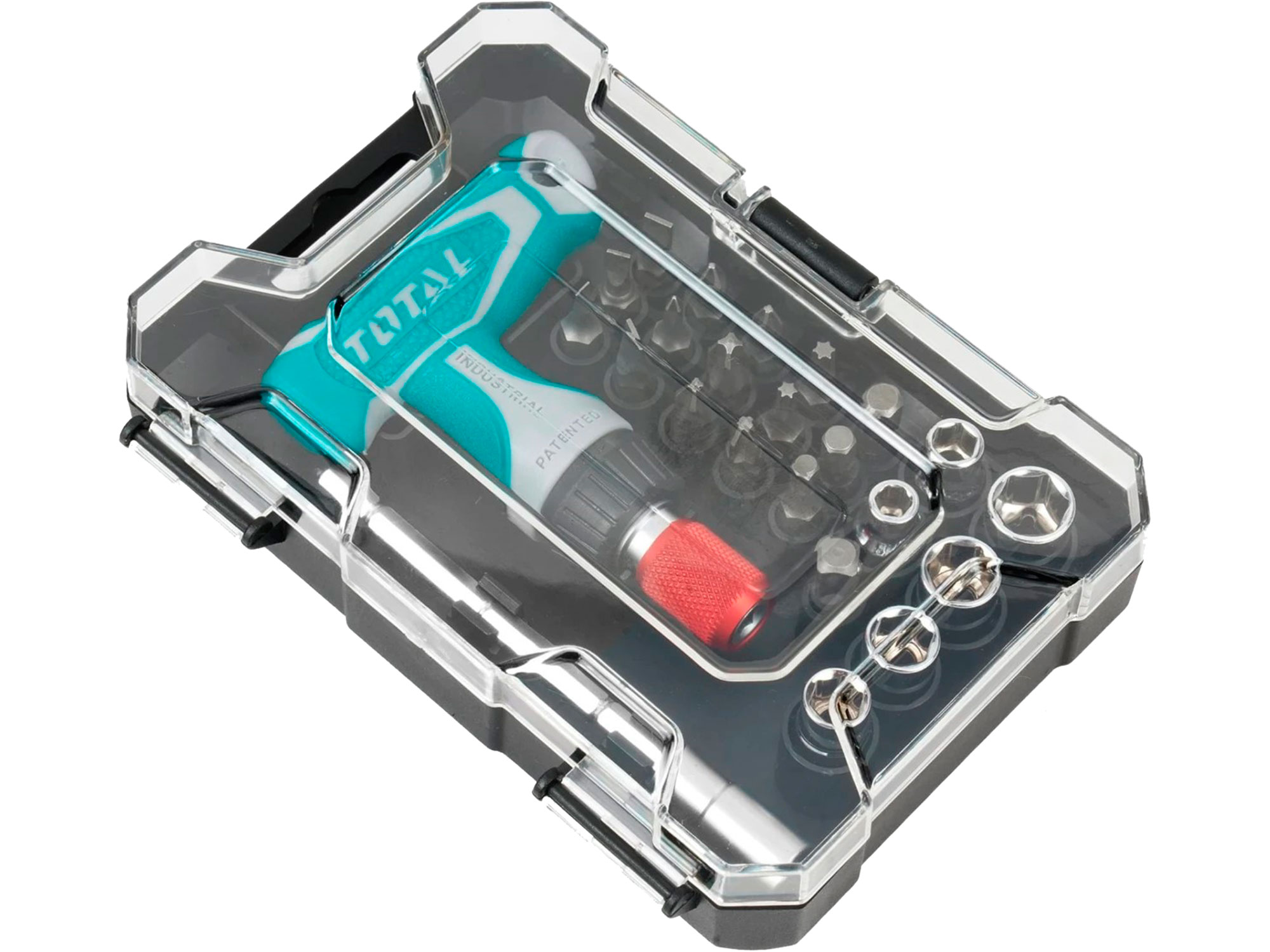 Total Ratchet screwdriver with T-handle and tips, set of 24, CrV