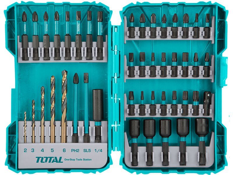 Drill bits and tips, set of 45 pieces, industry
