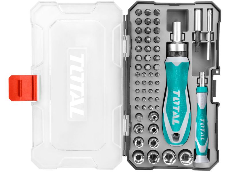 Total Ratchet and screwdrivers with nuts and points, set of 55 pieces, industrial Total Ratchet and screwdrivers with nuts and points, set of 55 pieces, industrial